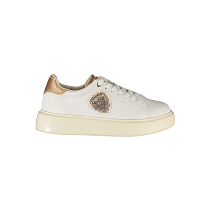 Blauer White Leather Women Sneaker with bronze accents and lace-up design, featuring a removable insole for comfort.