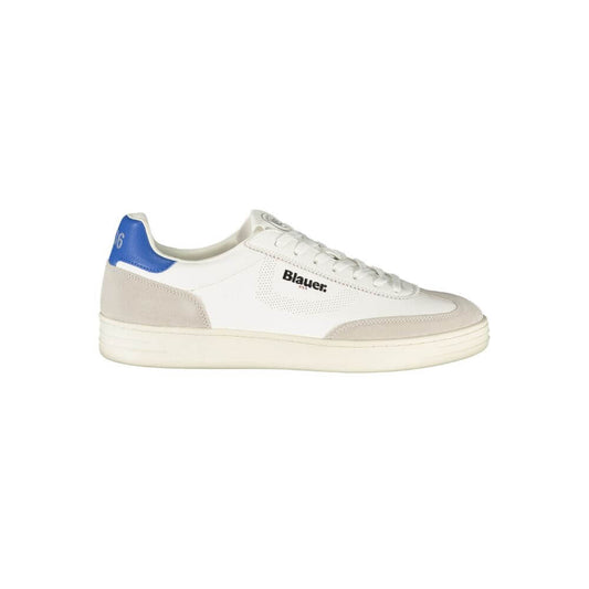 Blauer White Leather Men Sneaker with blue details and logo
