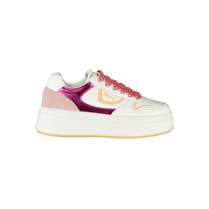 Blauer White Leather Women Sneaker with fuchsia accents and contrasting laces.
