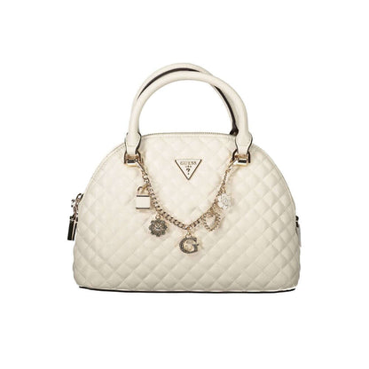 Stylish Guess Jeans White Polyethylene Women Handbag with quilted design and Guess logo, perfect for fashion-forward elegance.