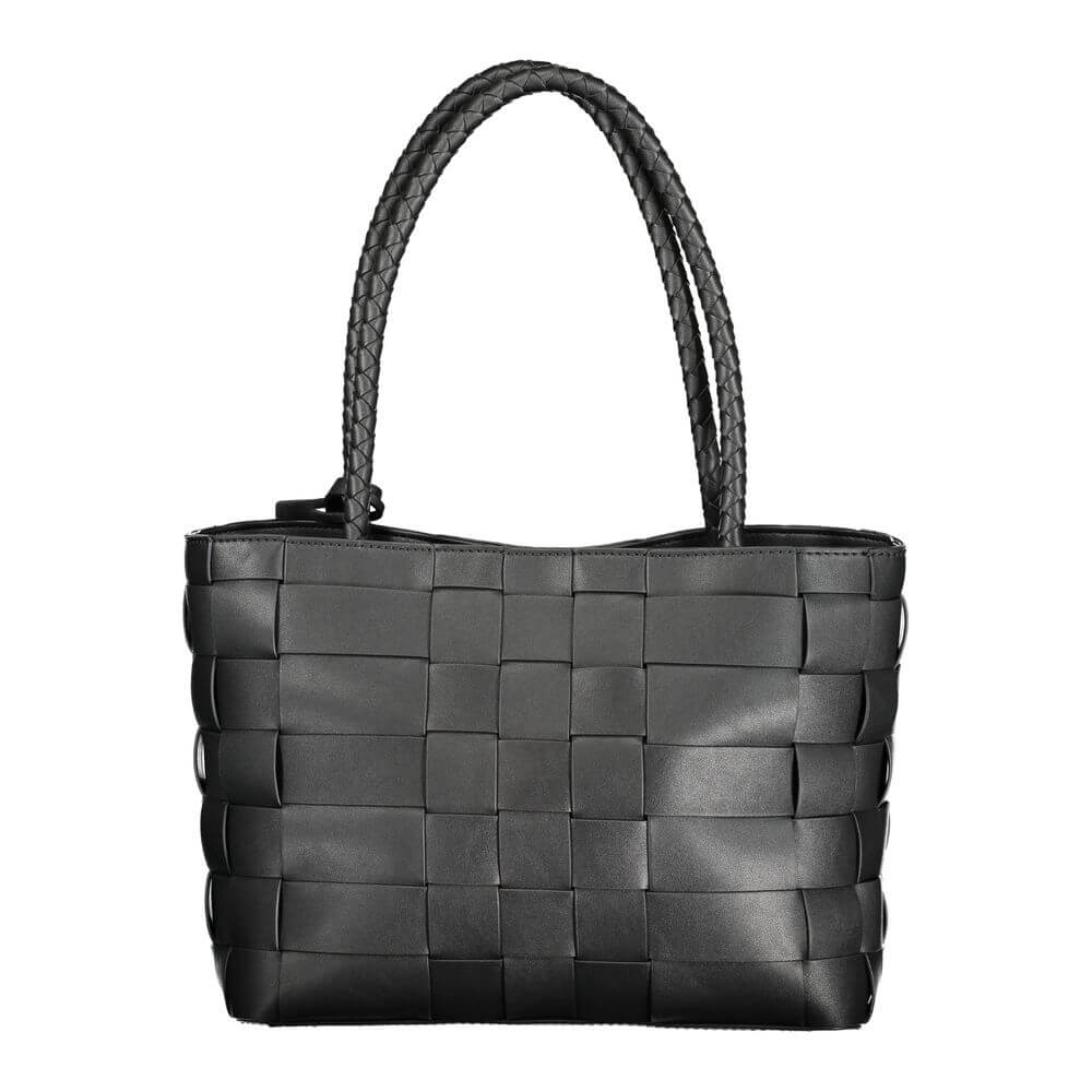 Guess Jeans Black Polyethylene Women Handbag with woven design and two handles, stylish and functional for everyday use.