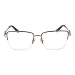 Guess Gray Women Glasses Frame, grey metal half-rim rectangular frame with demo plastic lenses, measuring 53-16-140, featuring spring hinge.