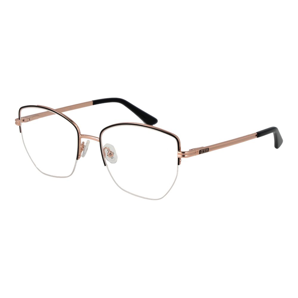 Guess Black Women Glasses Frame in half-rim metal design with black color, demo plastic lenses, and square style.