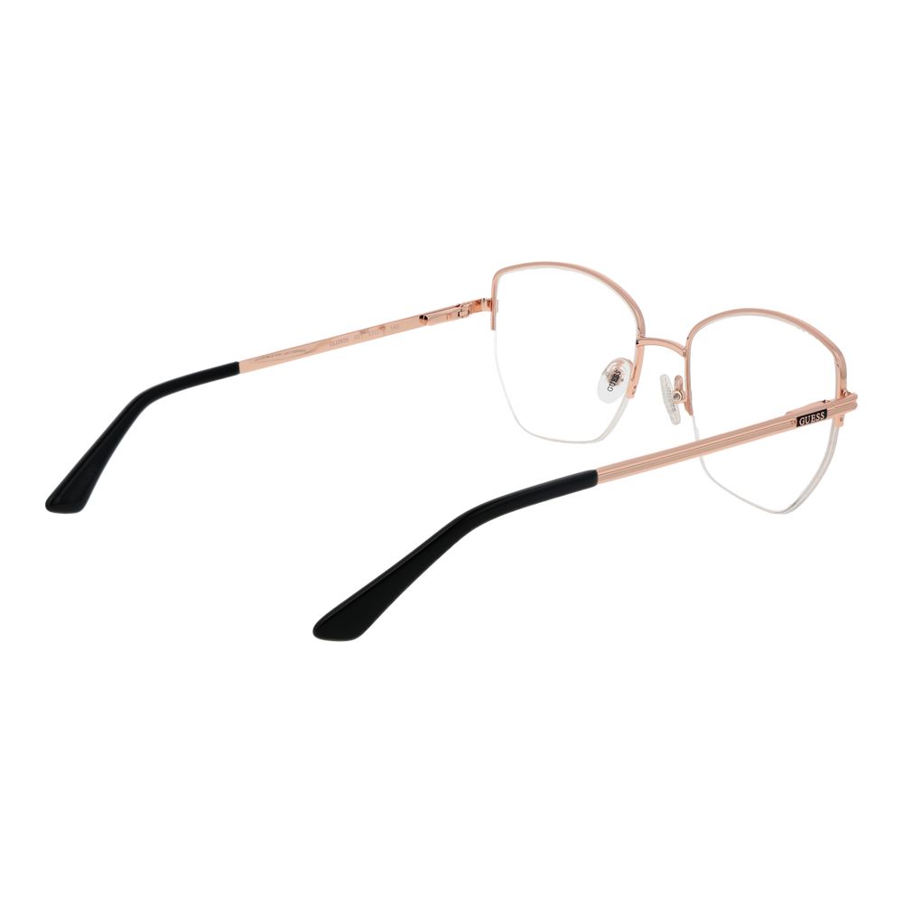 Guess Black Women Glasses Frame with metal half-rim and square design, includes branded case, spring hinge, size 53-18-140.