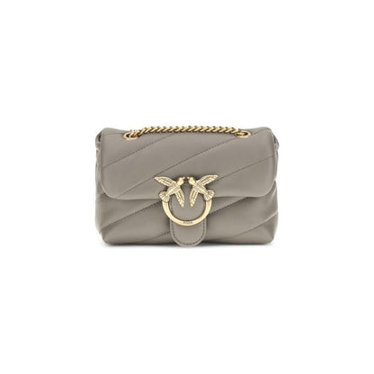 PINKO Gray Calf Leather Bos Taurus Shoulder Bag