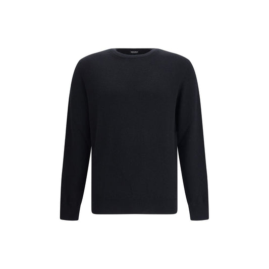 ZEGNA Black Cashmere Cashmere Sweater featuring ribbed crew neck, cuffs, and hem for a classic and refined look, AW25 collection.