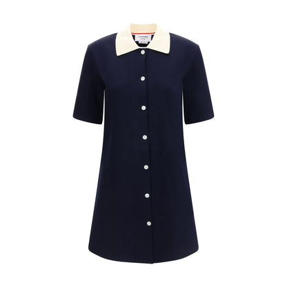 Thom Browne Blue Cotton Casual Dress with polo collar and button closure, made of ribbed knit, Japan-made, Autumn-Winter 2025 collection.