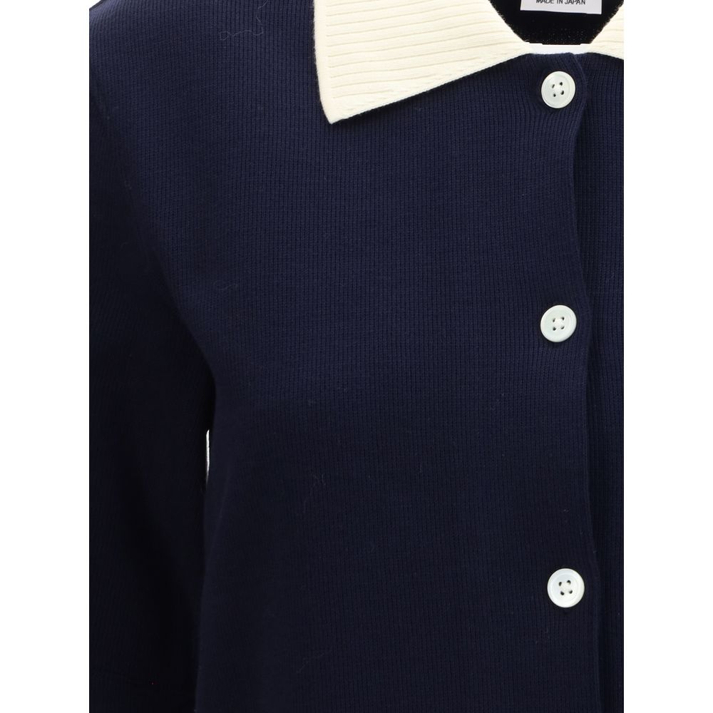 Thom Browne Blue Cotton Casual Dress with ribbed knit, white polo collar, and buttons, showcasing elegance and versatility, AW25.