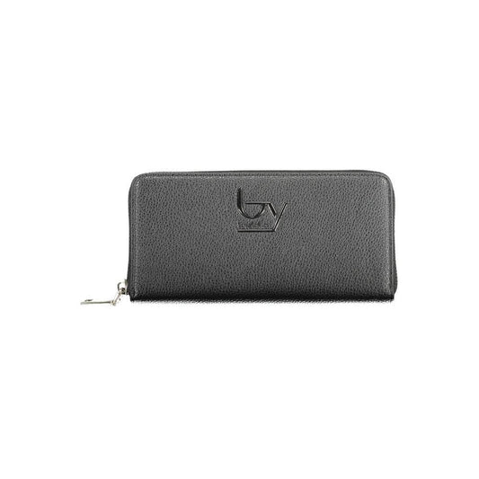 BYBLOS Black Polyethylene Wallet with zip closure, logo, 5 compartments, coin purse, and card spaces. Stylish design with contrasting details.