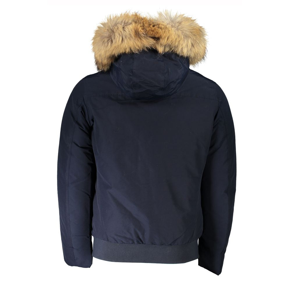 Woolrich Blue Cotton Men's Jacket with Removable Hood