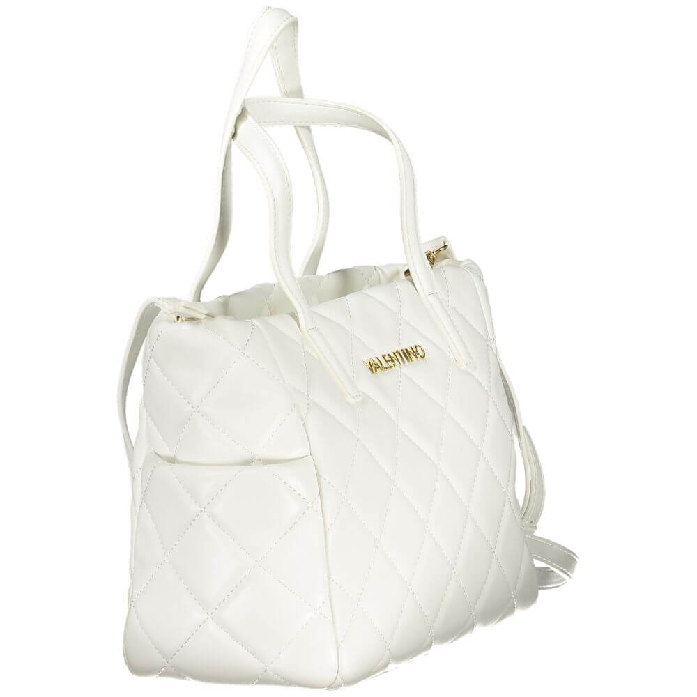 Mario Valentino White Polyethylene Handbag with two handles, adjustable strap, external pockets, and logo detail.