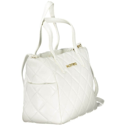 Mario Valentino White Polyethylene Handbag with two handles, adjustable strap, external pockets, and logo detail.