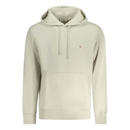 Calvin Klein Beige Cotton Men Sweater with long sleeves, hood, brushed interior, and appliqué logo.