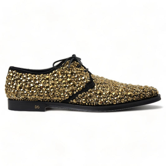 Dolce & Gabbana Black Gold Embellished Derby Shoes