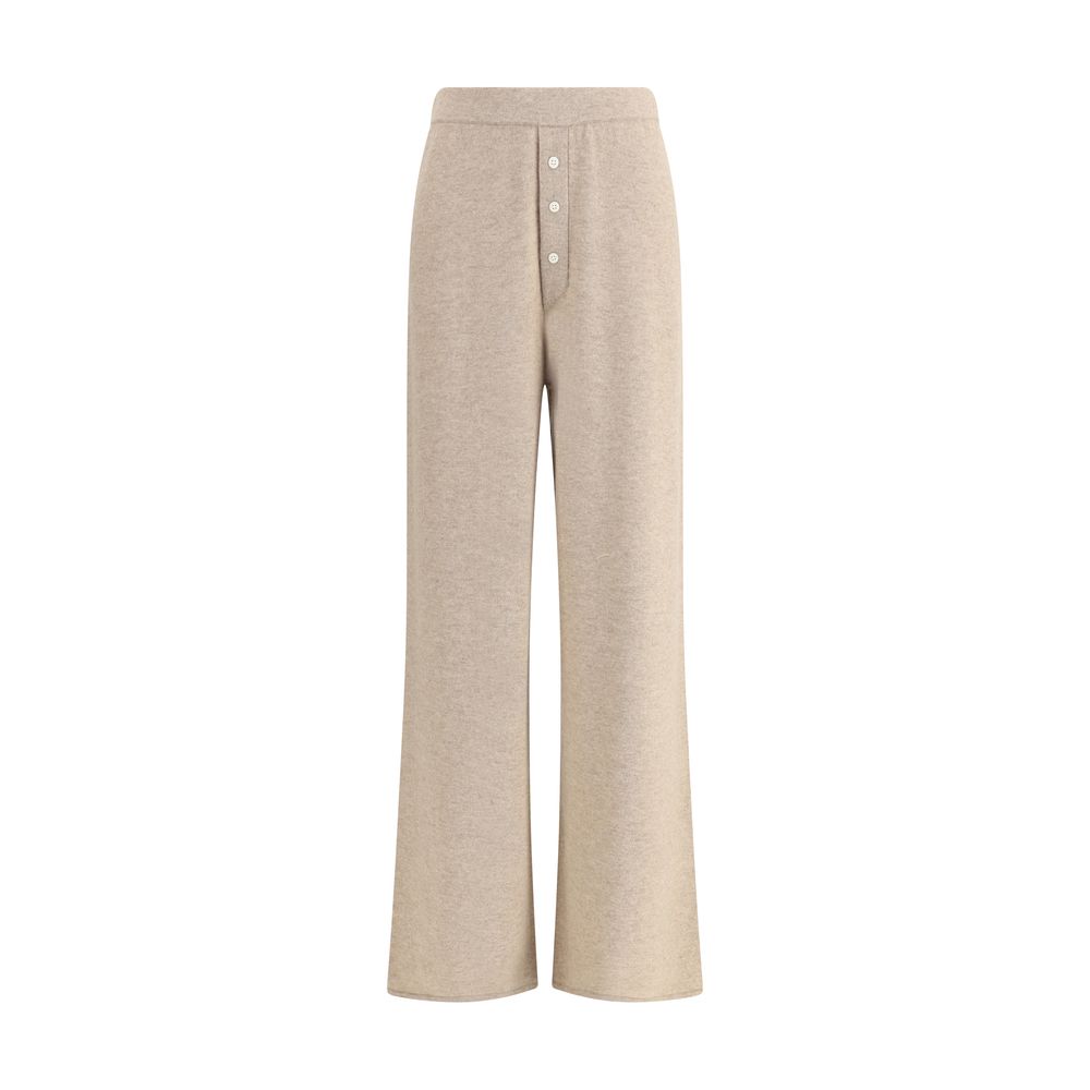 Guest in Residence Beige Cashmere Casual Pants with straight leg and button detail, luxury comfortable clothing.
