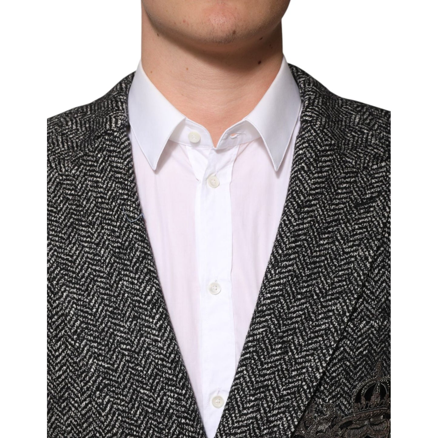 Dolce & Gabbana Black White Double Breasted Men Suit Blazer
