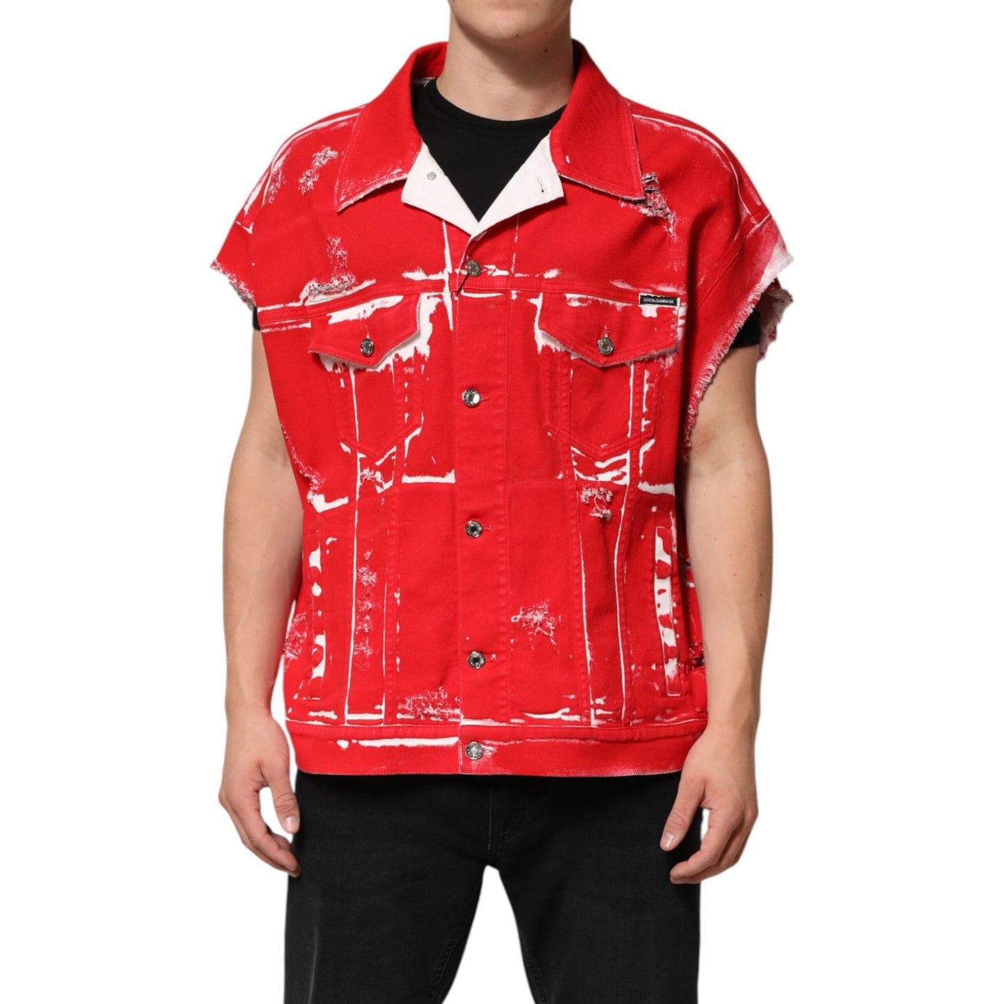 Dolce & Gabbana Red Sleeveless Logo Plaque Vest Jacket
