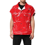 Dolce & Gabbana Red Sleeveless Logo Plaque Vest Jacket