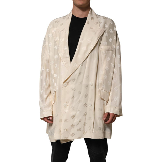 Dolce & Gabbana Beige Polyester Logo Monogram Coat Jacket
