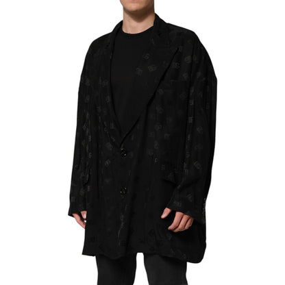 Dolce & Gabbana Black Polyester Logo Monogram Coat Jacket
