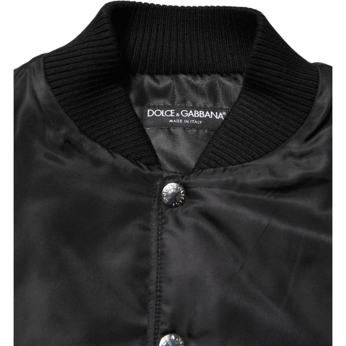 Dolce & Gabbana Black Polyester Logo Plaque Bomber Jacket