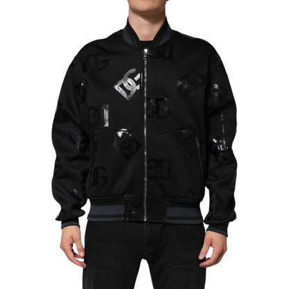 Dolce & Gabbana Black Wool Logo DG Mania Men Bomber Jacket