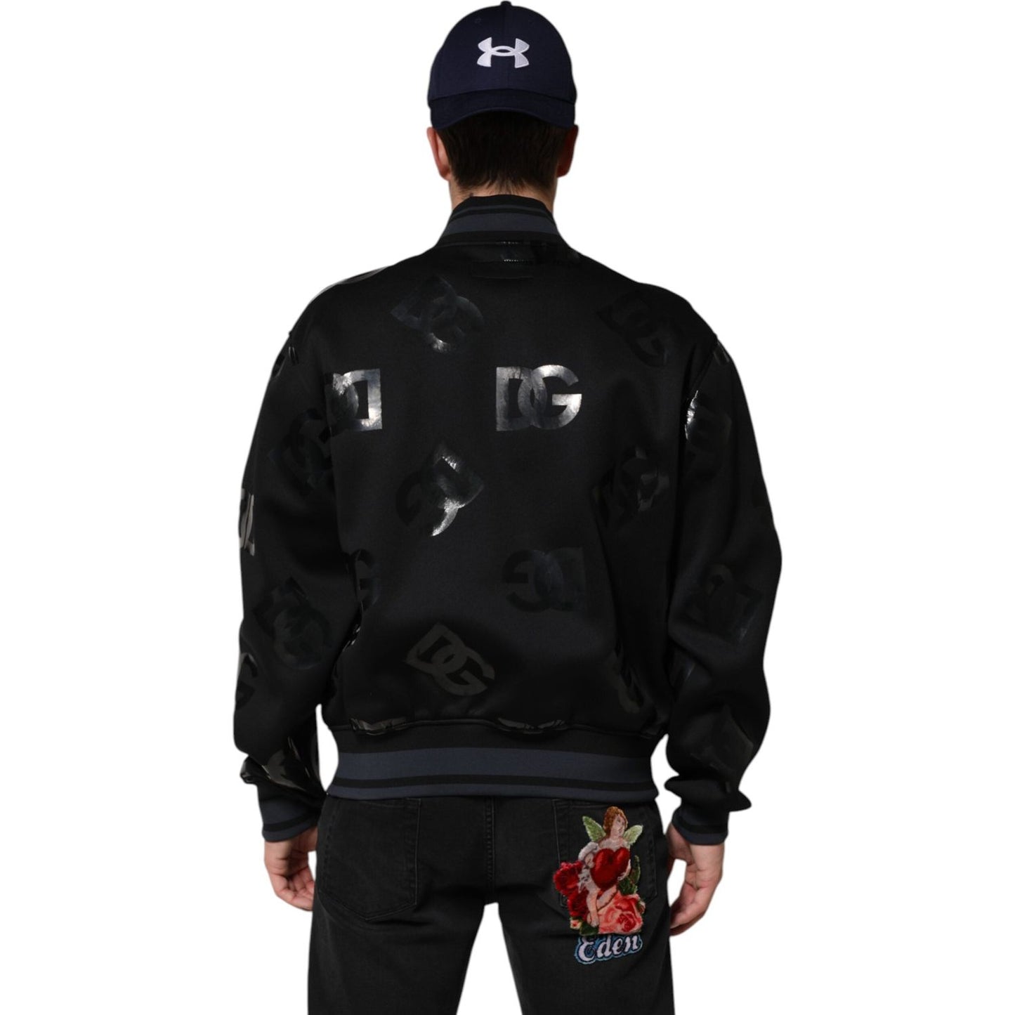 Dolce & Gabbana Black Wool Logo DG Mania Men Bomber Jacket