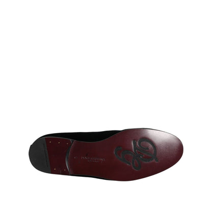 Dolce & Gabbana Black Suede Cross Slip On Loafers Dress Shoes
