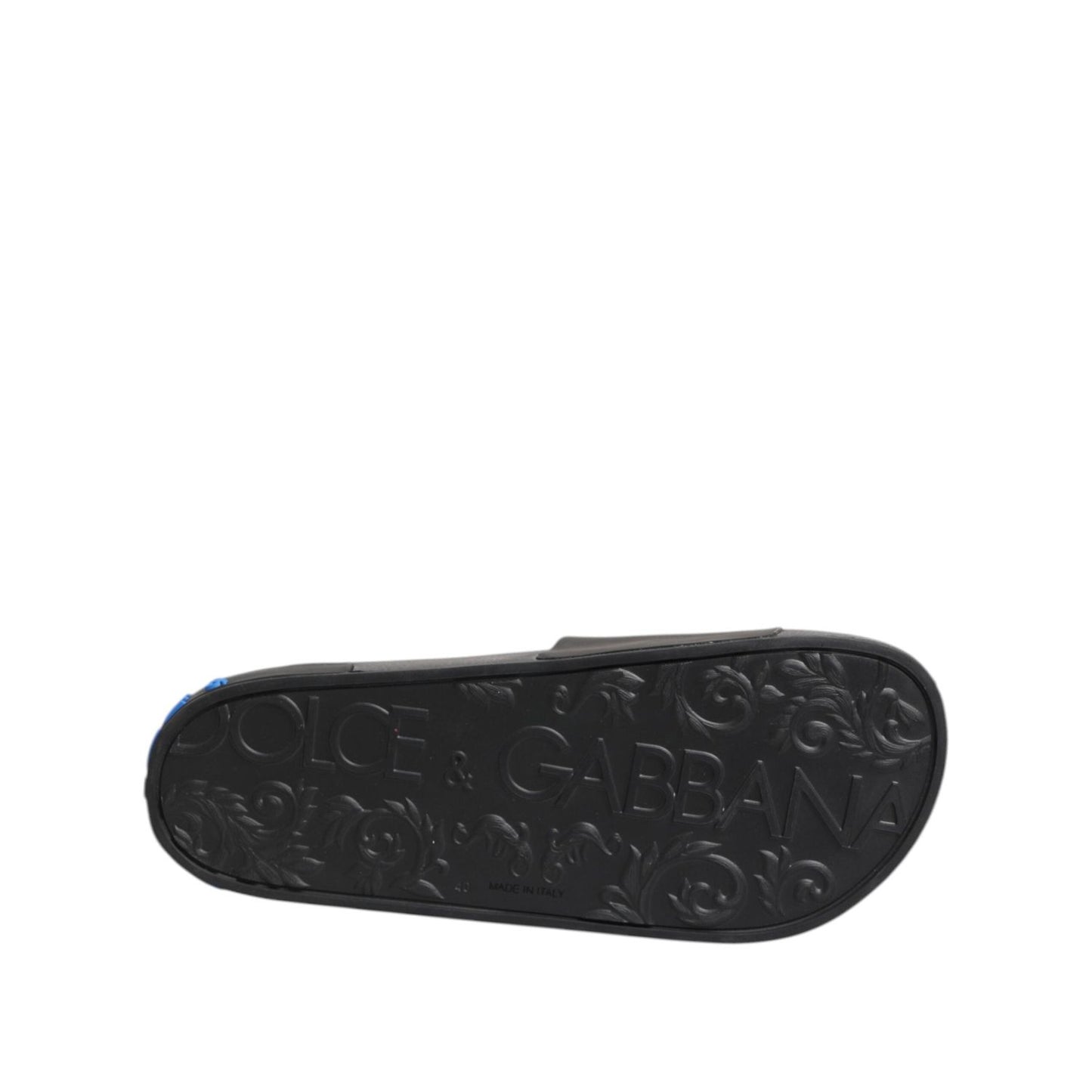 Dolce & Gabbana Black Leather Slides Flats Beachwear Shoes