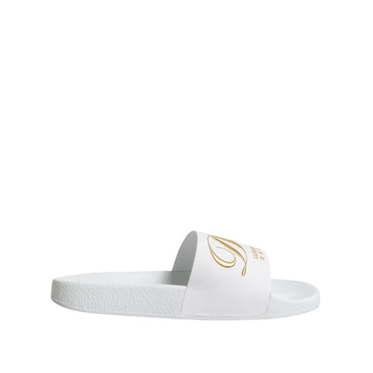 Dolce & Gabbana White Leather Slides Sandals Beachwear Shoes
