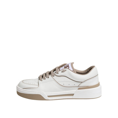 Dolce & Gabbana White Brown Leather Low Top Men Sneakers Shoes