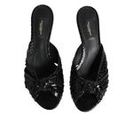 Dolce & Gabbana Black Leather Heels Slides Sandals Shoes
