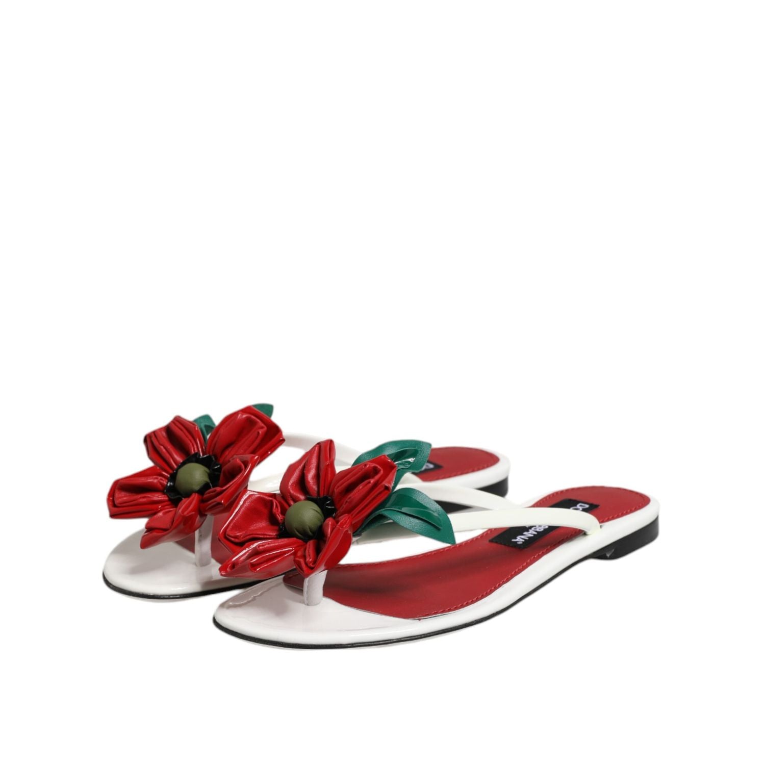 Dolce & Gabbana Red White KEIRA Flower Leather Sandals Shoes
