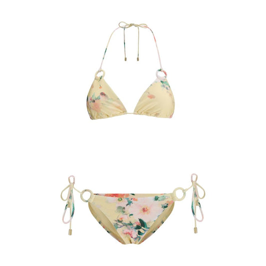 Zimmermann Yellow Polyamide Bikini with floral pattern, adjustable knot closures, slim fit, perfect for beach or poolwear.