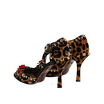 Dolce & Gabbana Brown Leopard Crystal Roses Pumps Shoes