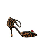 Dolce & Gabbana Brown Leopard Crystal Roses Pumps Shoes