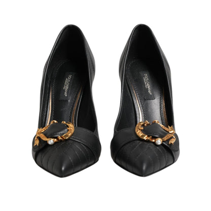 Dolce & Gabbana Black Devotion Leather Heels Pumps Shoes
