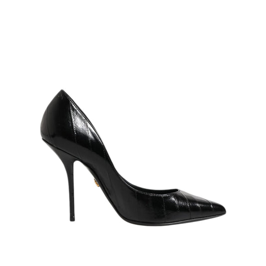 Dolce & Gabbana Black Leather Stiletto High Heels Pumps Shoes