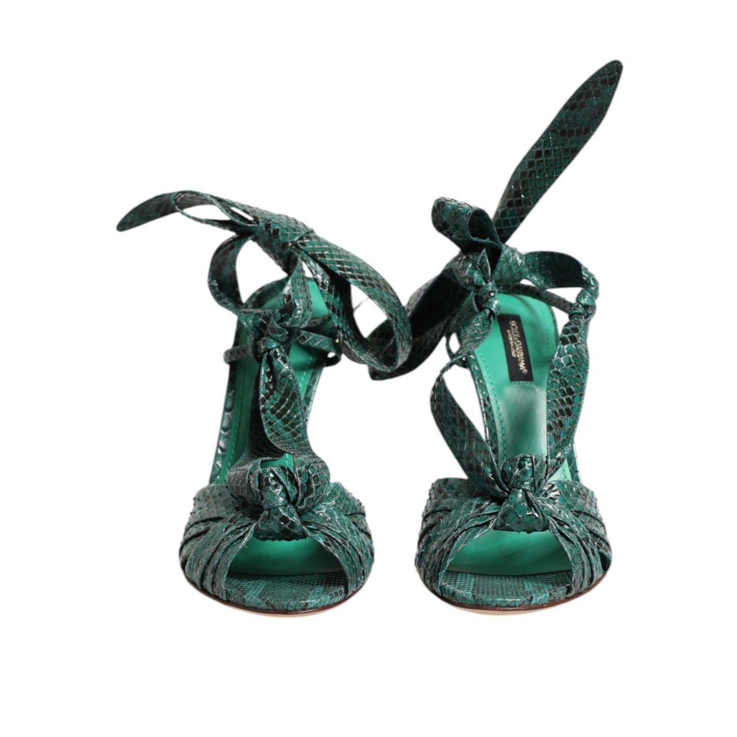 Dolce & Gabbana Green Python Leather Heels Sandals Shoes