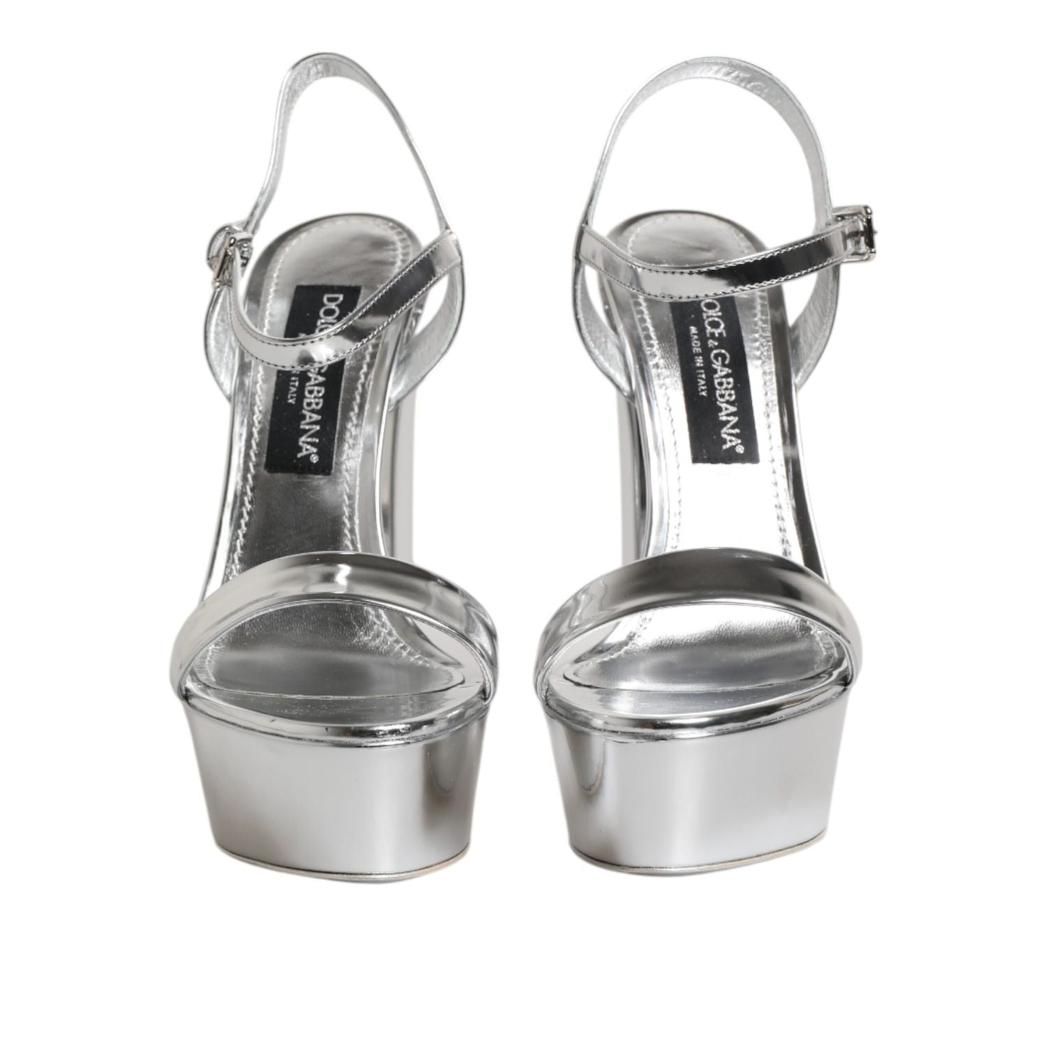 Dolce & Gabbana Silver Leather Platform Keira Sandals Shoes