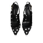 Dolce & Gabbana Black White Dotted Stiletto Slingback Shoes