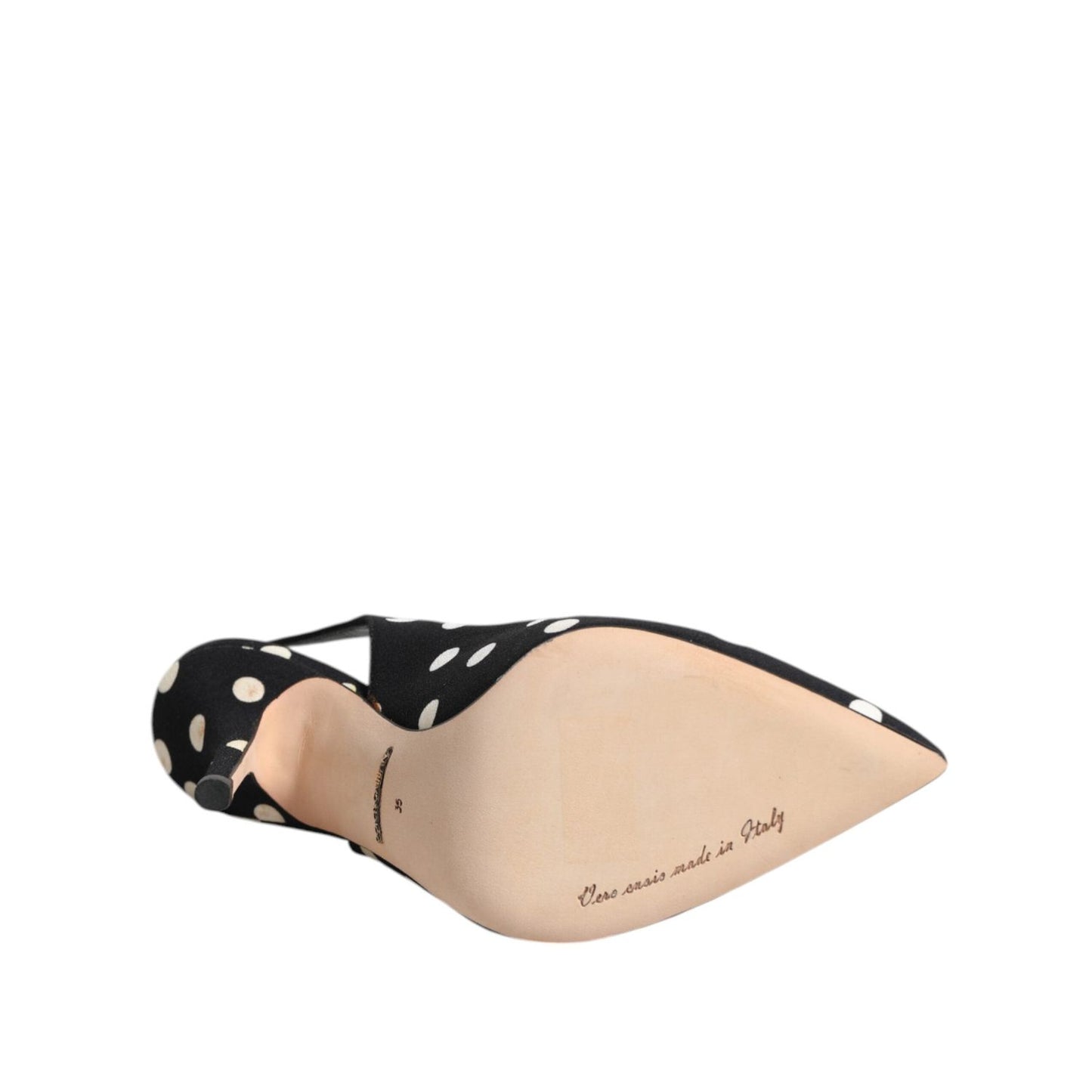 Dolce & Gabbana Black White Dotted Stiletto Slingback Shoes