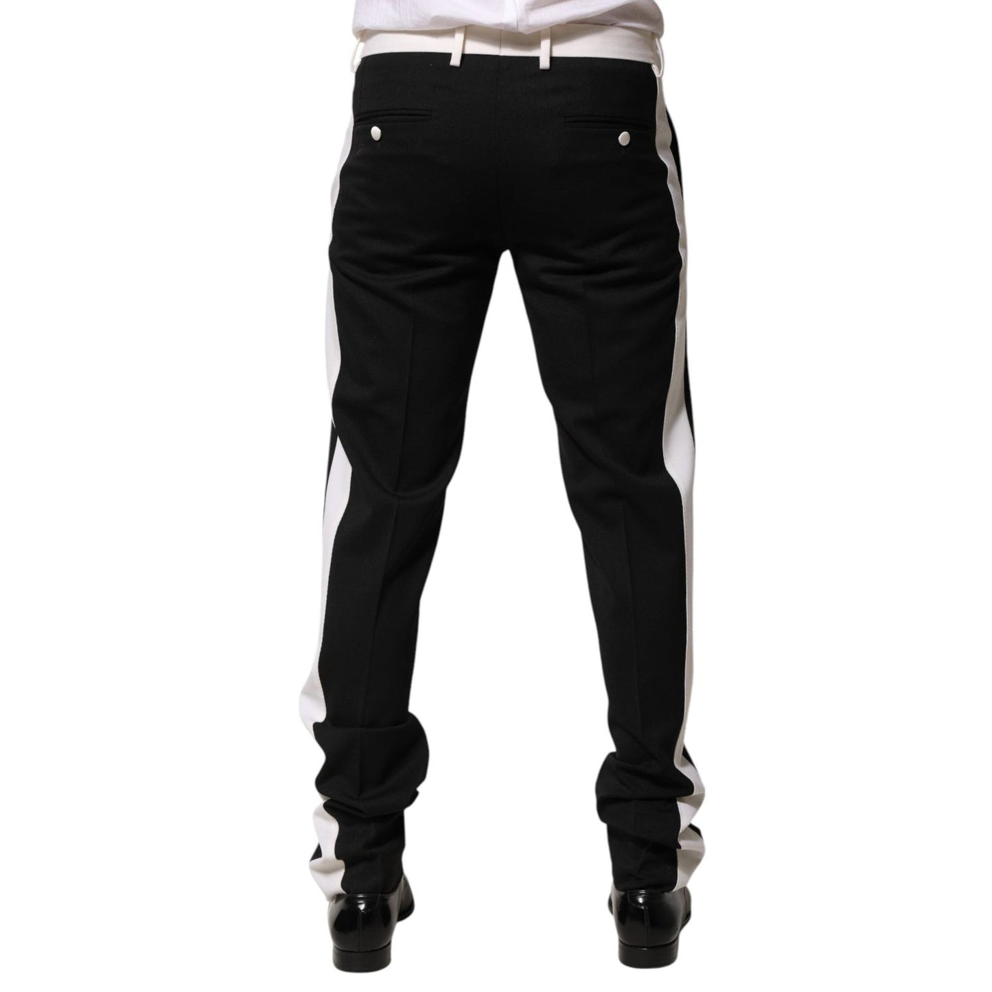 Dolce & Gabbana Black White Stripe Wool Men Trouser Pants