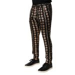 Dolce & Gabbana Black Coin Print Silk Skinny Men Trouser Pants