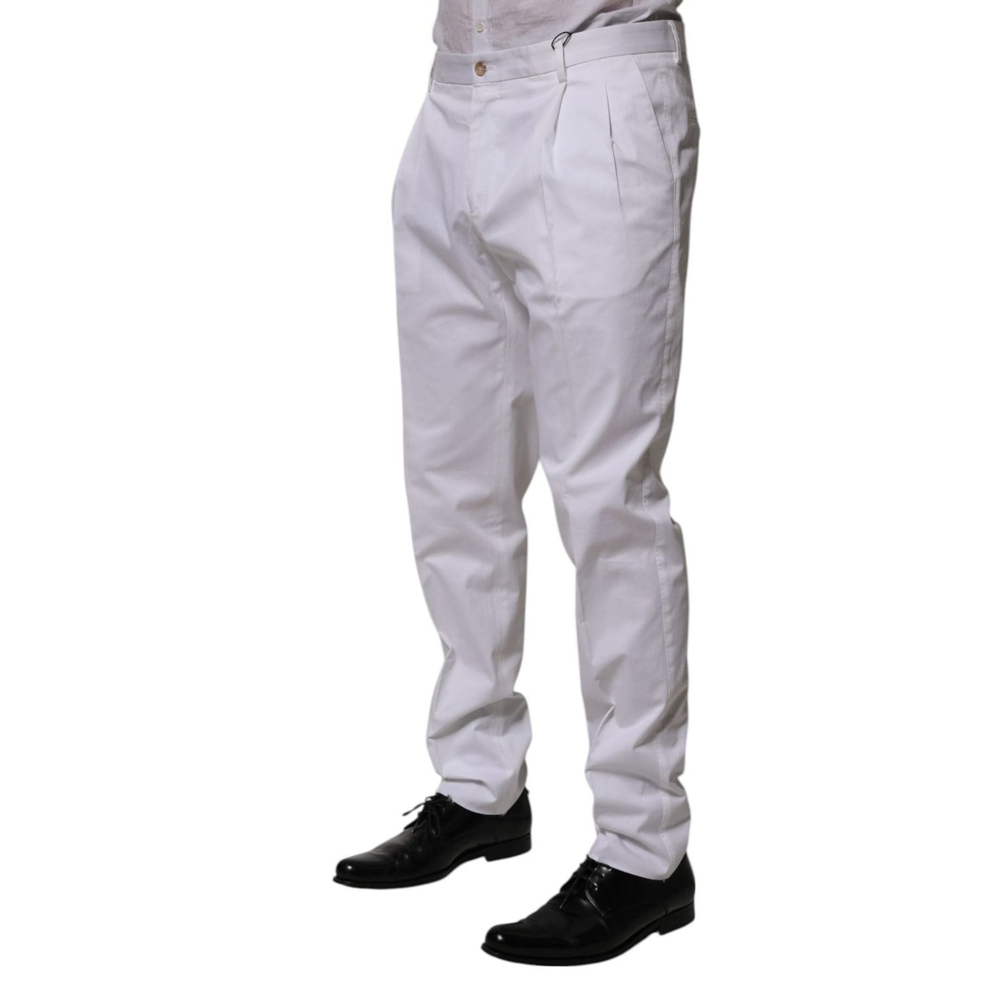 Dolce & Gabbana White Cotton Dress Slim Formal Trouser Pants