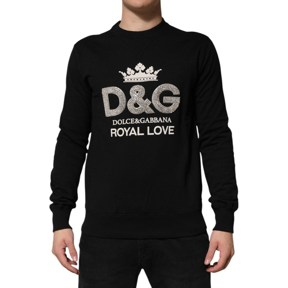 Dolce & Gabbana Black Cotton DG Crystal Embellished Sweater