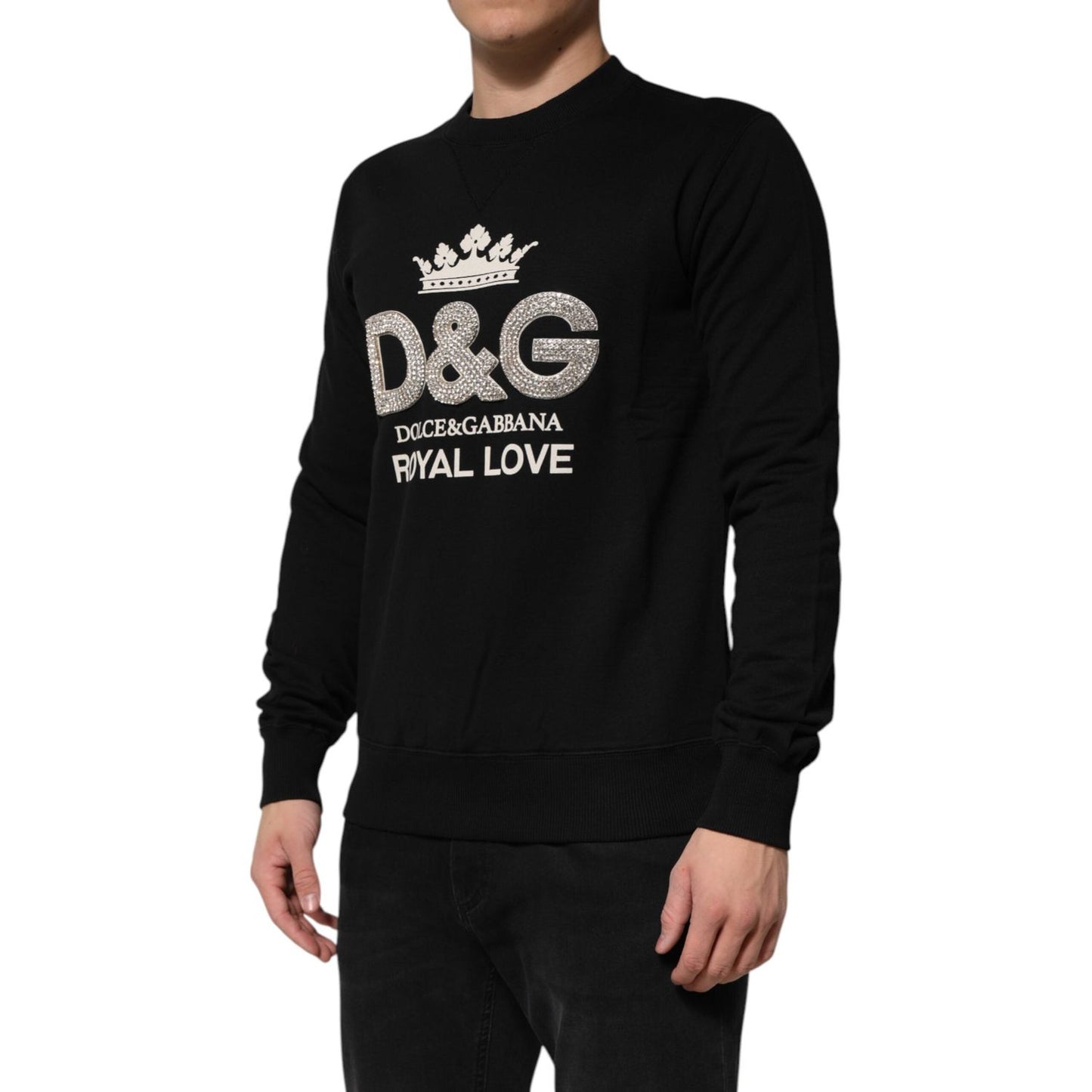 Dolce & Gabbana Black Cotton DG Crystal Embellished Sweater