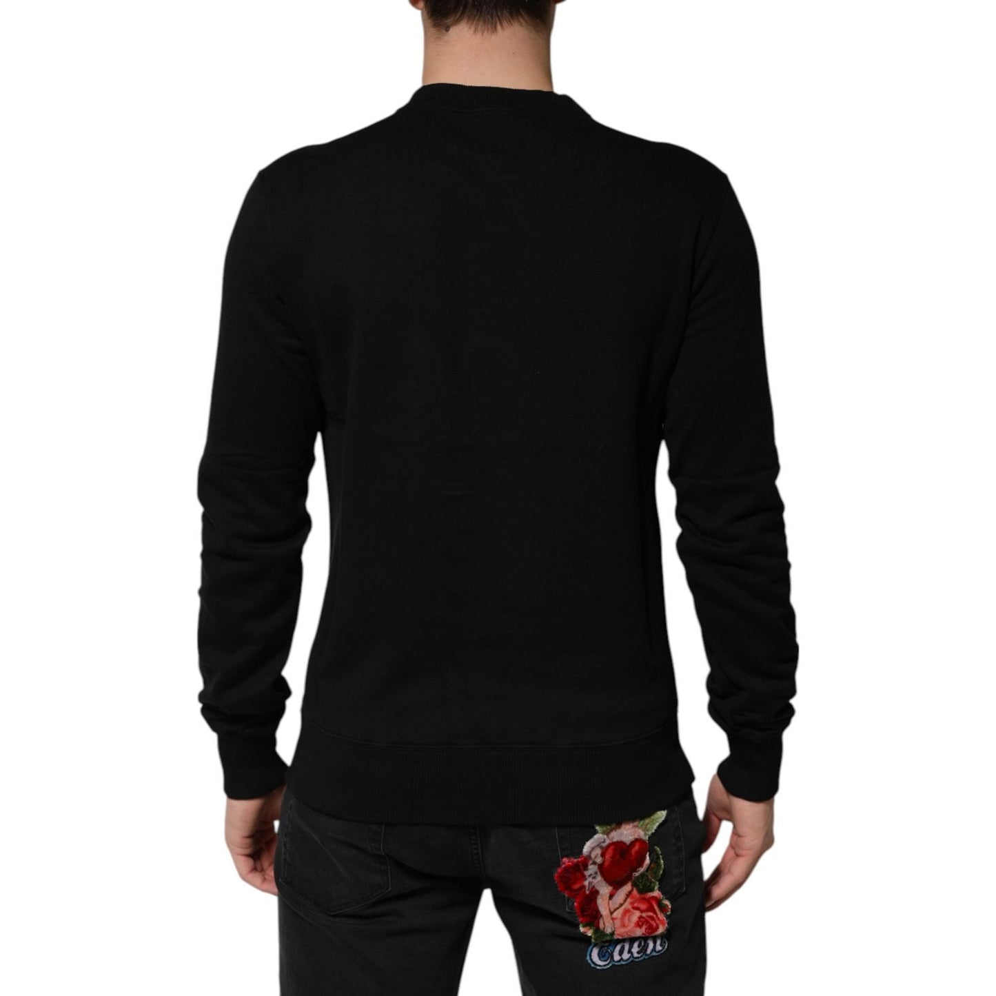 Dolce & Gabbana Black Cotton DG Crystal Embellished Sweater