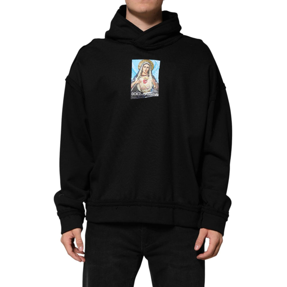 Dolce & Gabbana Black Printed Hoodie Crystal Embellished Jacket