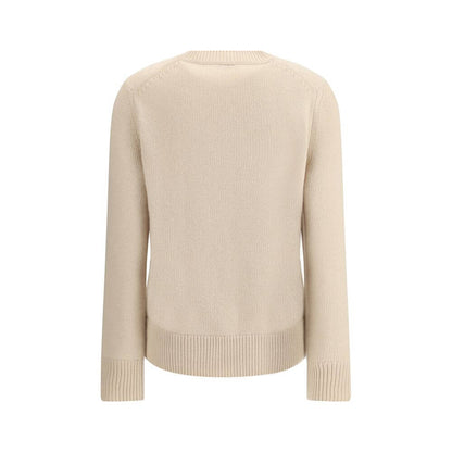 Back view of Burberry Beige Wool Cashmere Sweater with ribbed trims and iconic design details.